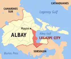 Map of Albay with Legazpi highlighted