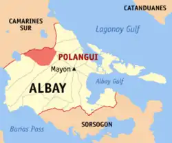 Map of Albay with Polangui highlighted