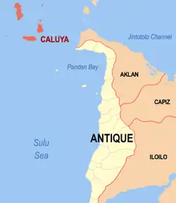 Map of Antique with Caluya highlighted