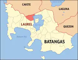 Map of Batangas with Laurel highlighted