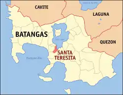 Map of Batangas with Santa Teresita highlighted