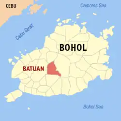 Map of Bohol with Batuan highlighted