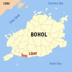 Map of Bohol with Loay highlighted