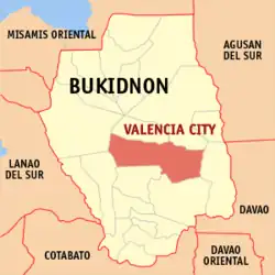 Map of Bukidnon with Valencia highlighted