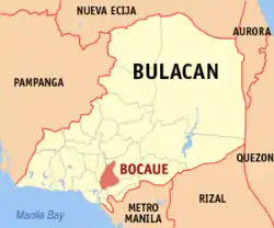 Map of Bulacan with Bocaue highlighted