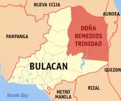 Map of Bulacan with Doña Remedios Trinidad highlighted