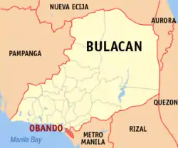 Map of Bulacan with Obando highlighted