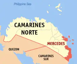 Map of Camarines Norte with Mercedes highlighted