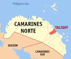 Map of Camarines Norte with Talisay highlighted