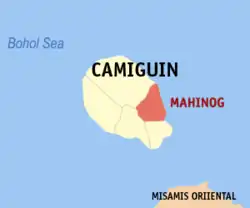 Map of Camiguin with Mahinog highlighted