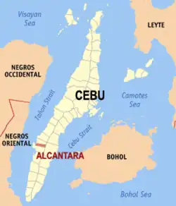 Map of Cebu with Alcantara highlighted