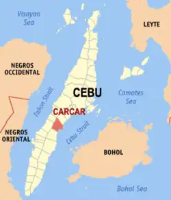 Map of Cebu with Carcar highlighted