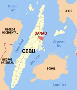 Map of Cebu with Danao highlighted