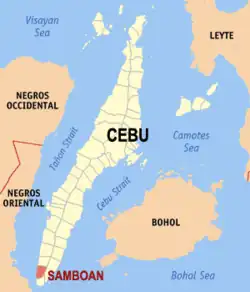 Map of Cebu with Samboan highlighted