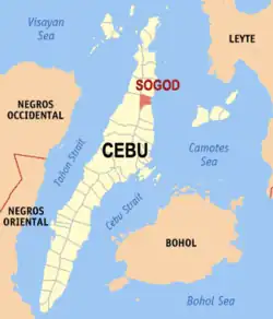 Map of Cebu with Sogod highlighted