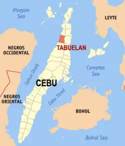 Map of Cebu with Tabuelan highlighted