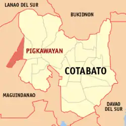 Map of Cotabato with Pigcawayan highlighted