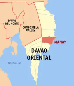 Map of Davao Oriental with Manay highlighted