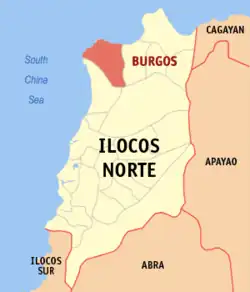 Map of Ilocos Norte with Burgos highlighted