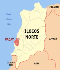 Map of Ilocos Norte with Paoay highlighted