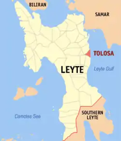 Map of Leyte with Tolosa highlighted