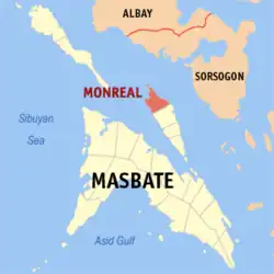 Map of Masbate with Monreal highlighted