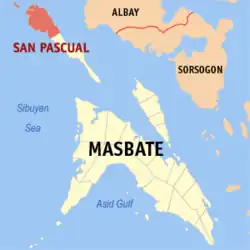 Map of Masbate with San Pascual highlighted