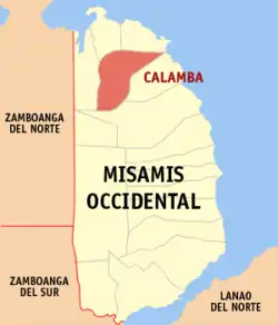 Map of Misamis Occidental with Calamba highlighted