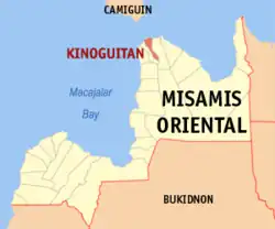 Map of Misamis Oriental with Kinoguitan highlighted