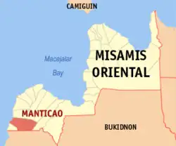 Map of Misamis Oriental with Manticao highlighted