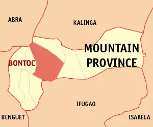 Map of Mountain Province with Bontoc highlighted