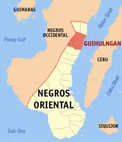 Map of Negros Oriental with Guihulngan highlighted