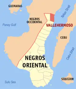 Map of Negros Oriental with Vallehermoso highlighted