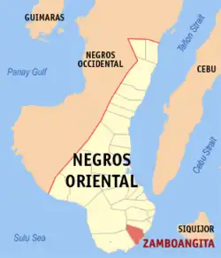 Map of Negros Oriental with Zamboanguita highlighted