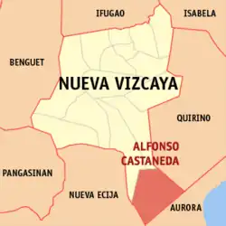 Map of Nueva Vizcaya with Alfonso Castañeda highlighted