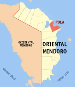 Map of Oriental Mindoro with Pola highlighted