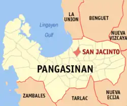 Map of Pangasinan with San Jacinto highlighted