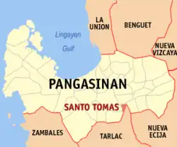 Map of Pangasinan with Santo Tomas highlighted