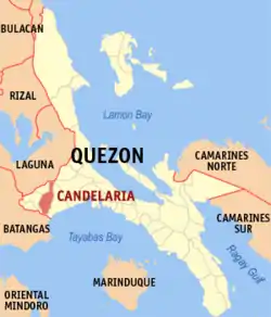 Map of Quezon with Candelaria highlighted