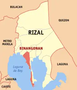 Map of Rizal with Binangonan highlighted