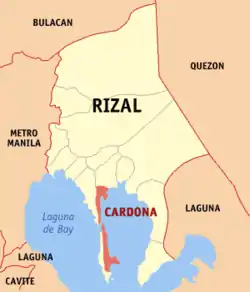 Map of Rizal with Cardona highlighted