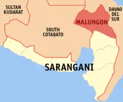 Map of Sarangani with Malungon highlighted