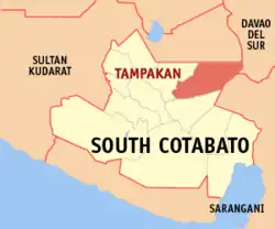 Map of South Cotabato with Tampakan highlighted