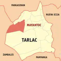 Map of Tarlac with Mayantoc highlighted