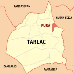 Map of Tarlac with Pura highlighted