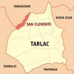 Map of Tarlac with San Clemente highlighted