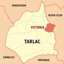 Map of Tarlac with Victoria highlighted