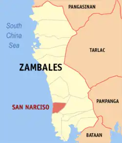 Map of Zambales with San Narciso highlighted