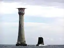 The original base of Smeaton's Tower still in position next to the current Eddystone Lighthouse