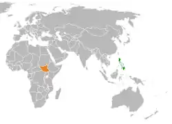 Map indicating locations of Philippines and South Sudan